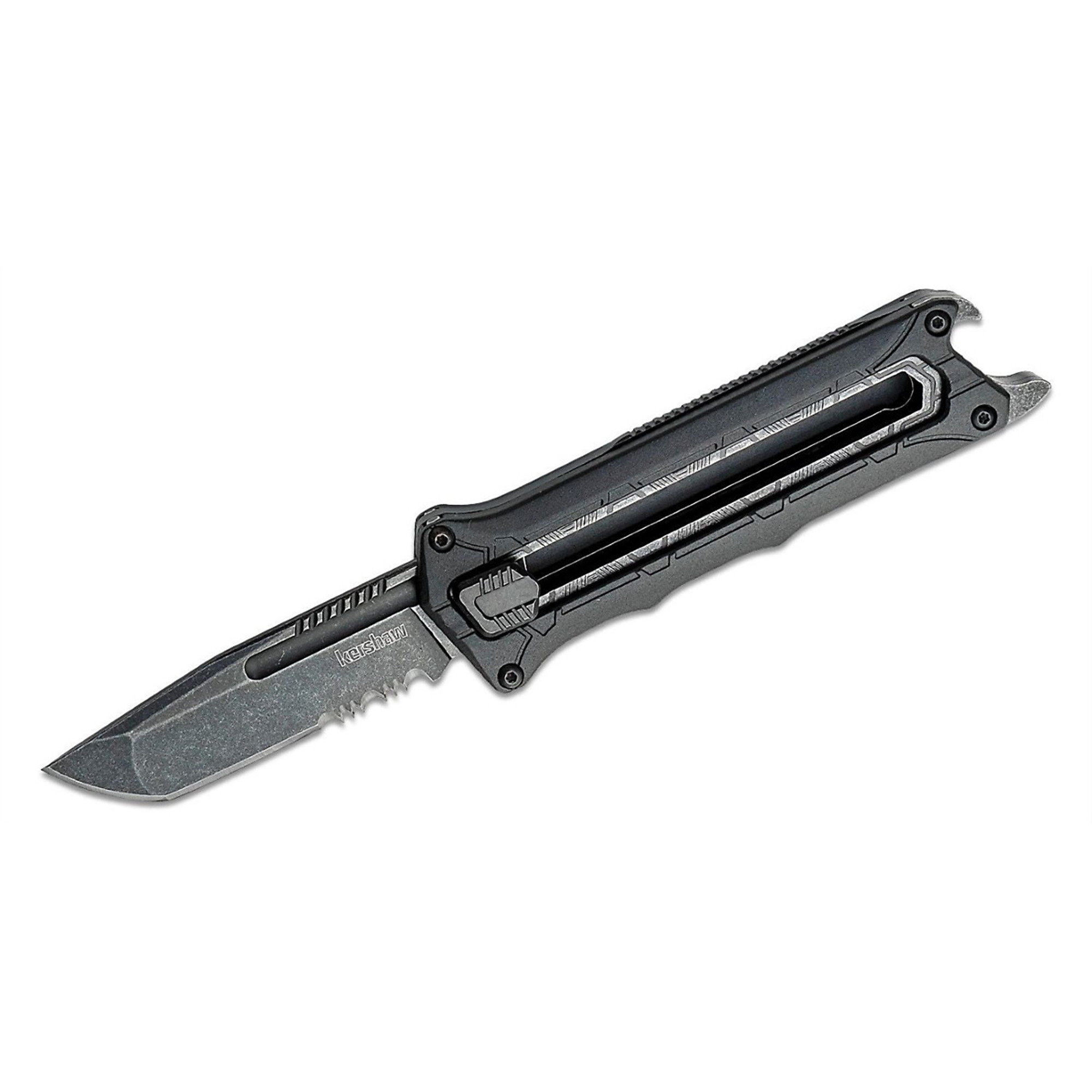 Kershaw Intersteller Serrated Multi-Function Pocket Knife — 2.7in. Tanto Blade, Manual Open, Sliding Button Lock, Gray, Model# KER1195